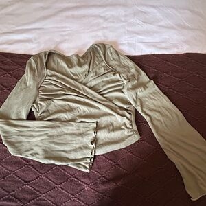 Women's Olive Green Long-Sleeve Wrap Top